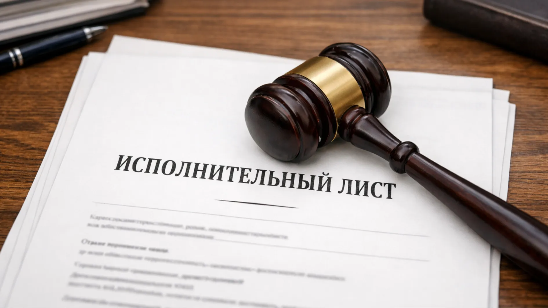 Исполнительный лист и молоток судьи на столе