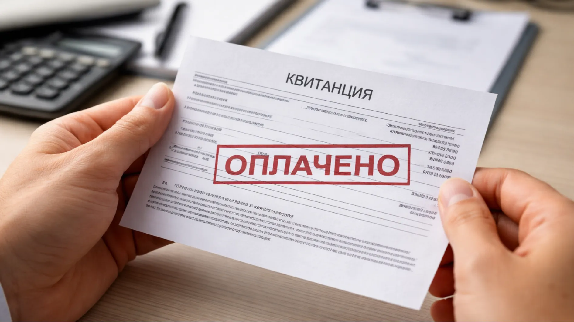Квитанция с отметкой, что оплачено в руках человека